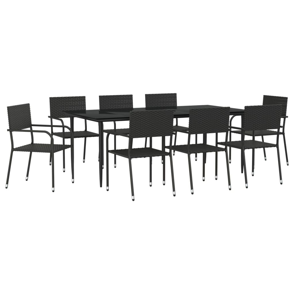 9 Piece Garden Dining Set Black Poly Rattan and Steel Price