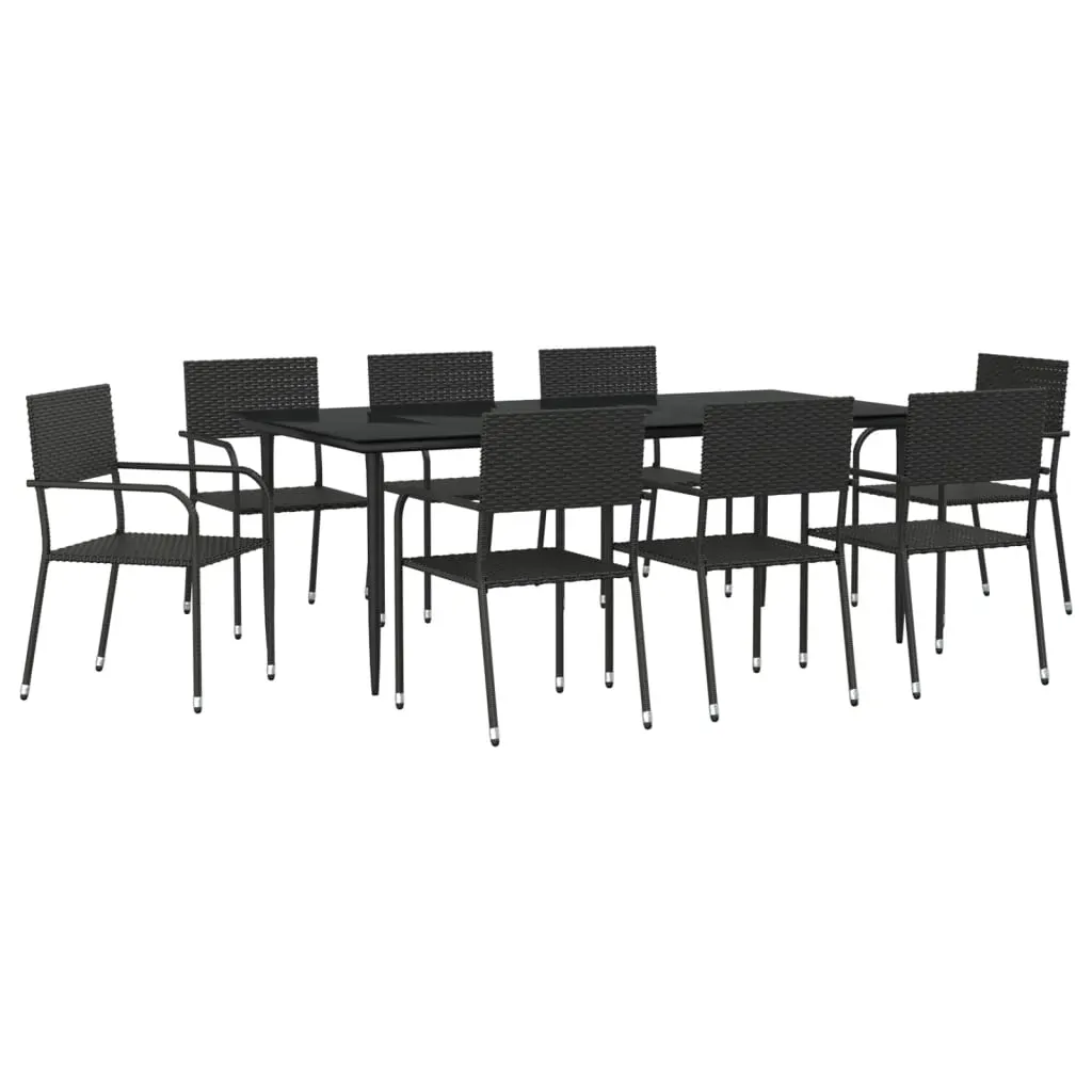 9 Piece Garden Dining Set Black Poly Rattan and Steel Price