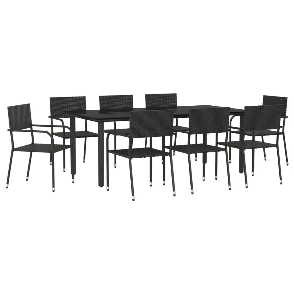 9 Piece Garden Dining Set Black Poly Rattan and Steel Price