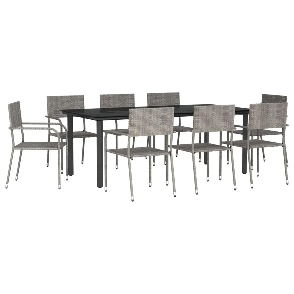9 Piece Garden Dining Set Grey and Black Poly Rattan and Steel Price