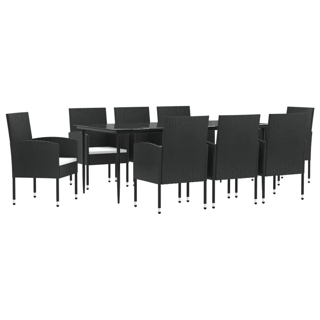 9 Piece Garden Dining Set Black Poly Rattan and Steel Price