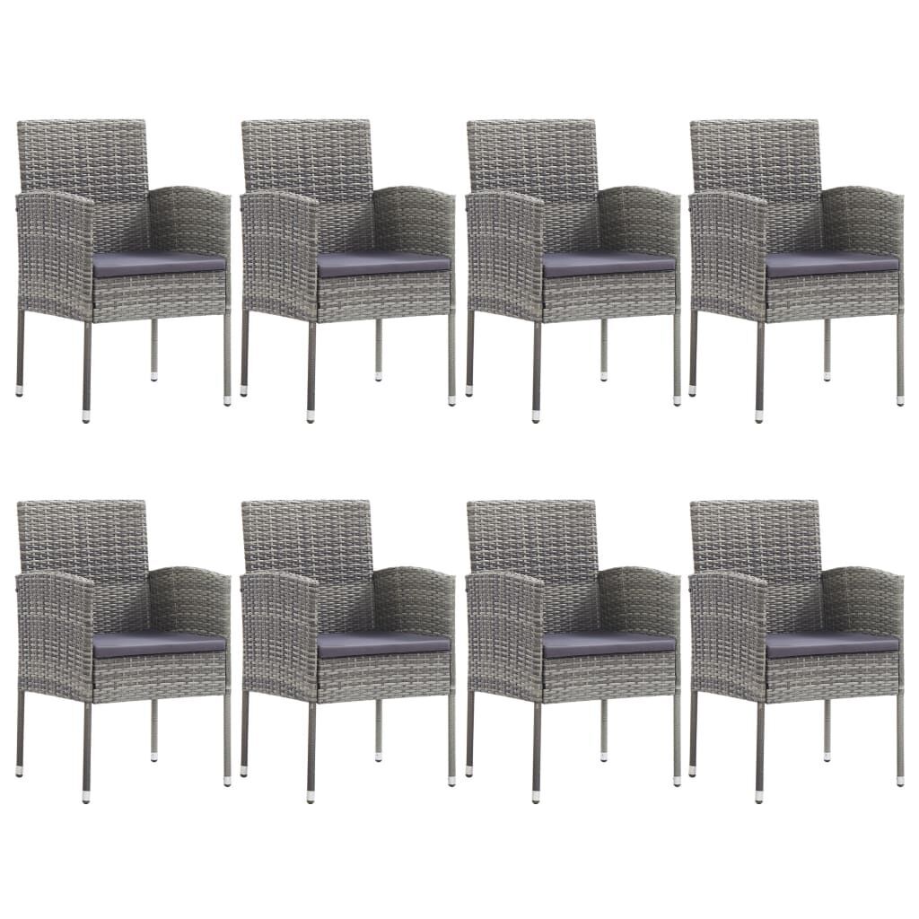 9 Piece Garden Dining Set Grey and Black Poly Rattan and Steel Price