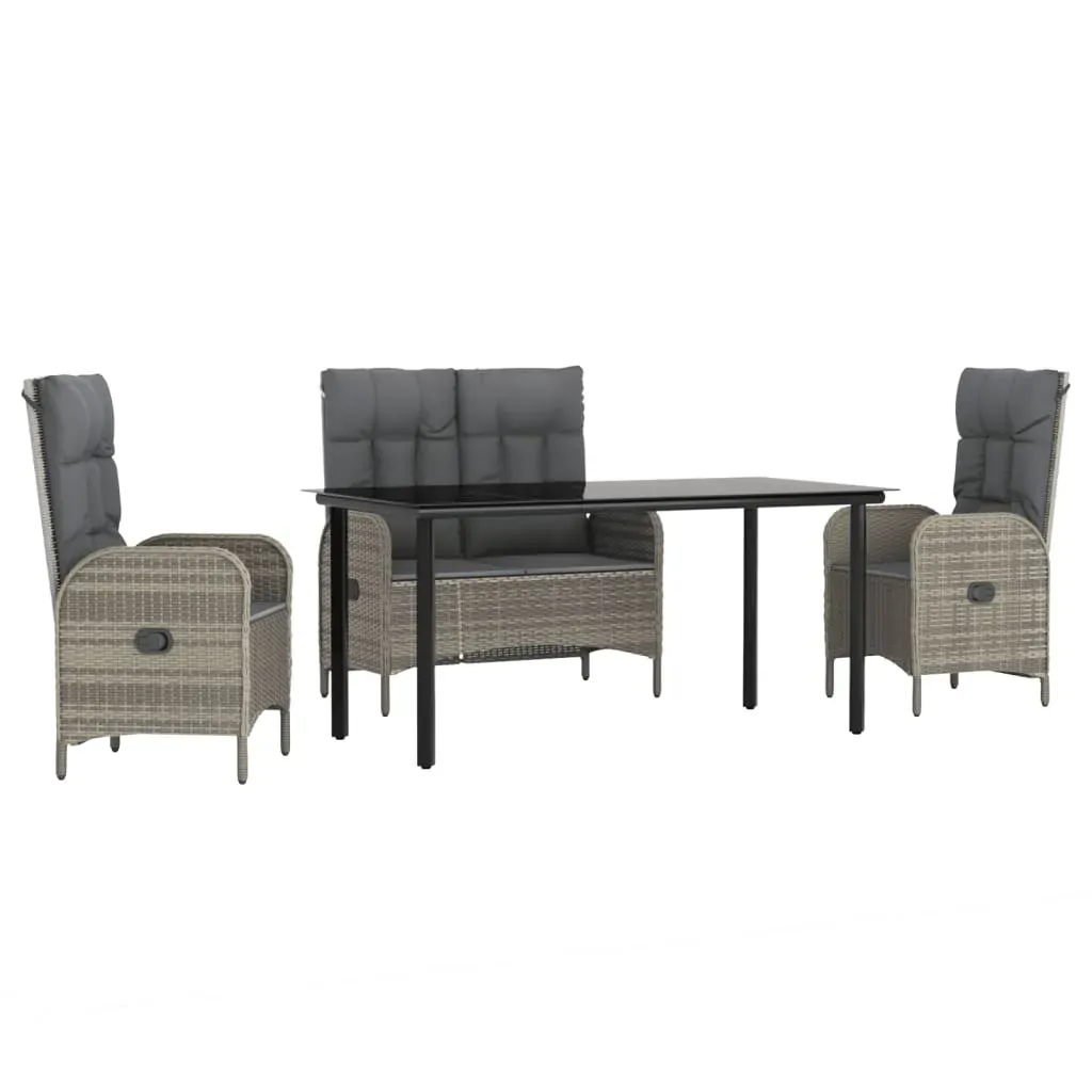 4 Piece Garden Dining Set with Cushions Grey Poly Rattan Price