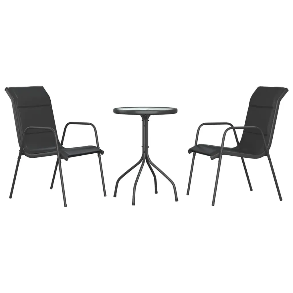 3 Piece Garden Dining Set Black Steel Price