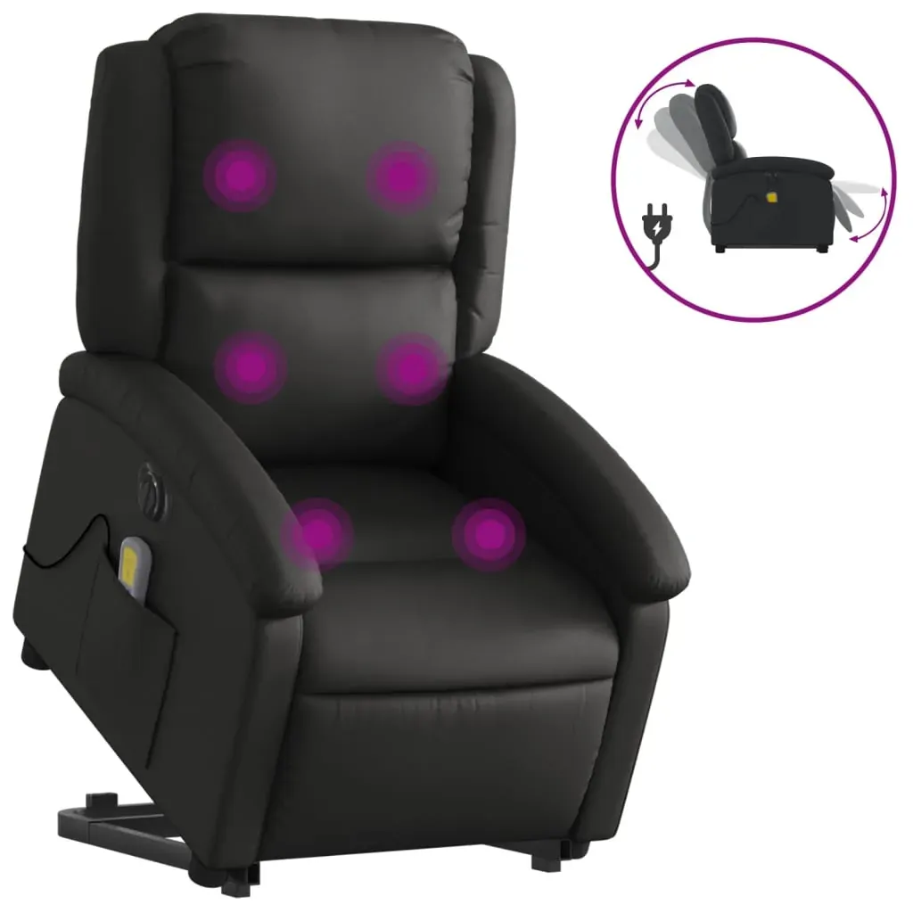 Electric Stand up Massage Recliner Chair Black Real Leather Price