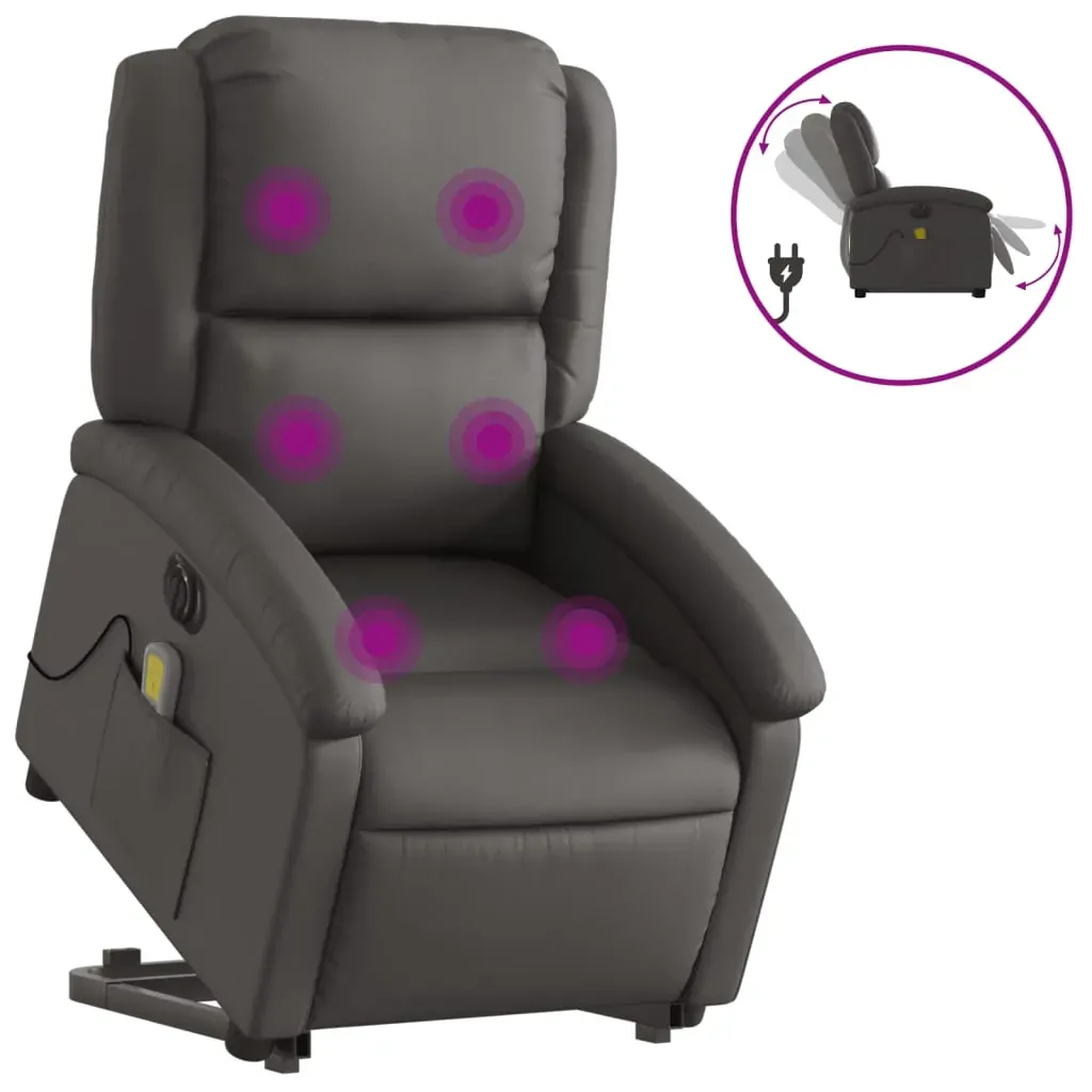 Electric Stand up Massage Recliner Chair Grey Real Leather Price