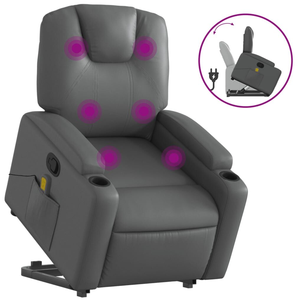 Stand up Massage Recliner Chair Grey Faux Leather Price
