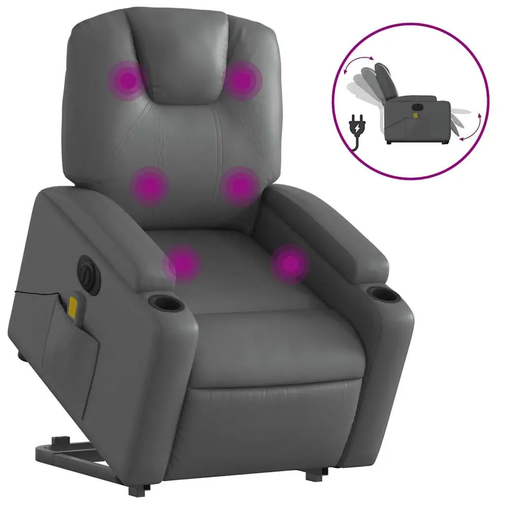 Electric Stand up Massage Recliner Chair Grey Faux Leather Price
