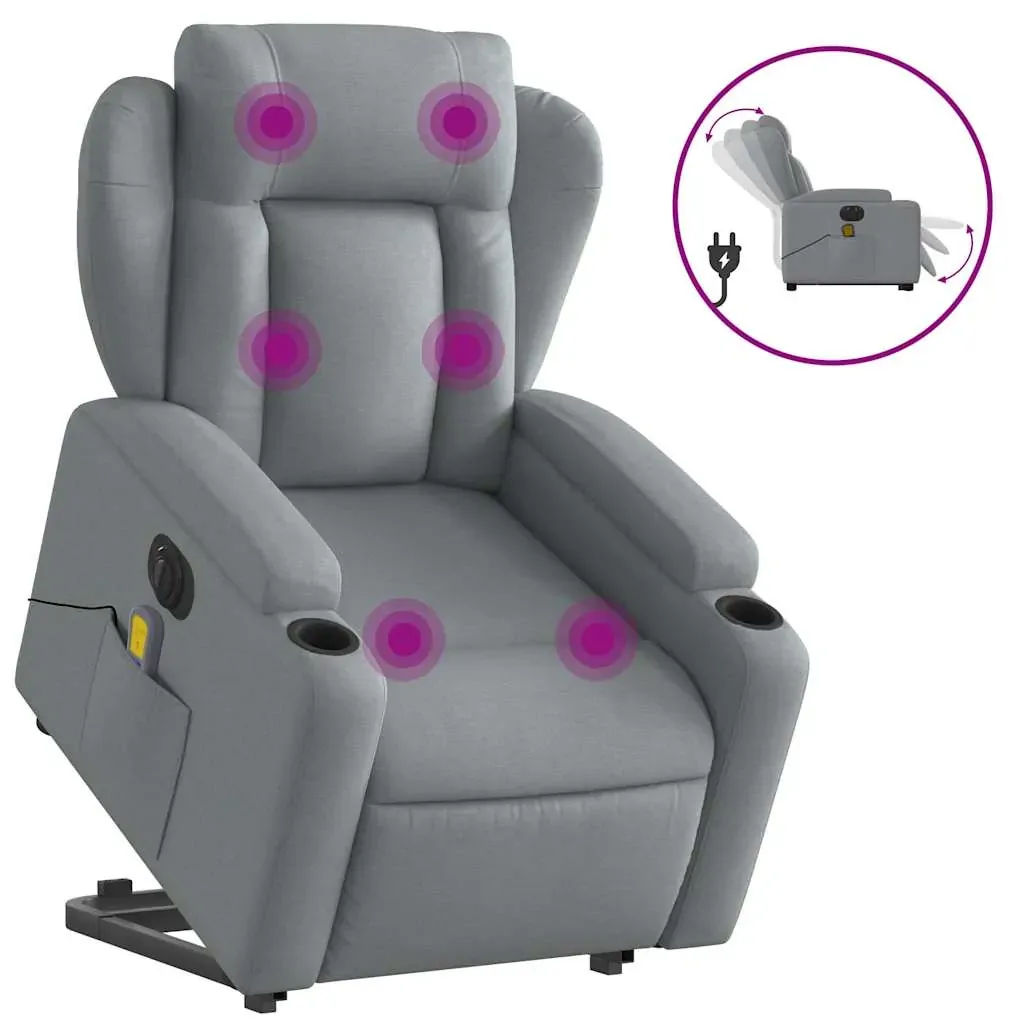 Electric Stand up Massage Recliner Chair Light Grey Fabric Price