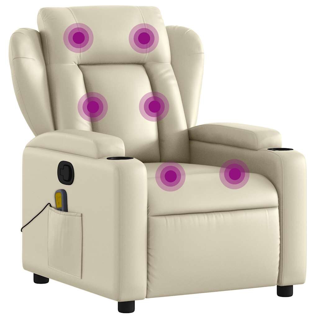 Massage Recliner Chair Cream Faux Leather Price
