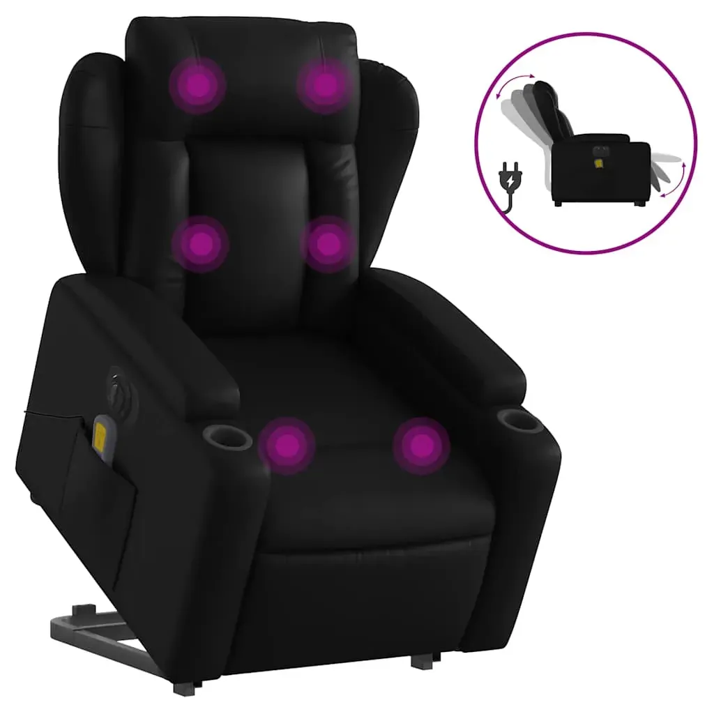 Electric Stand up Massage Recliner Chair Black Faux Leather Price