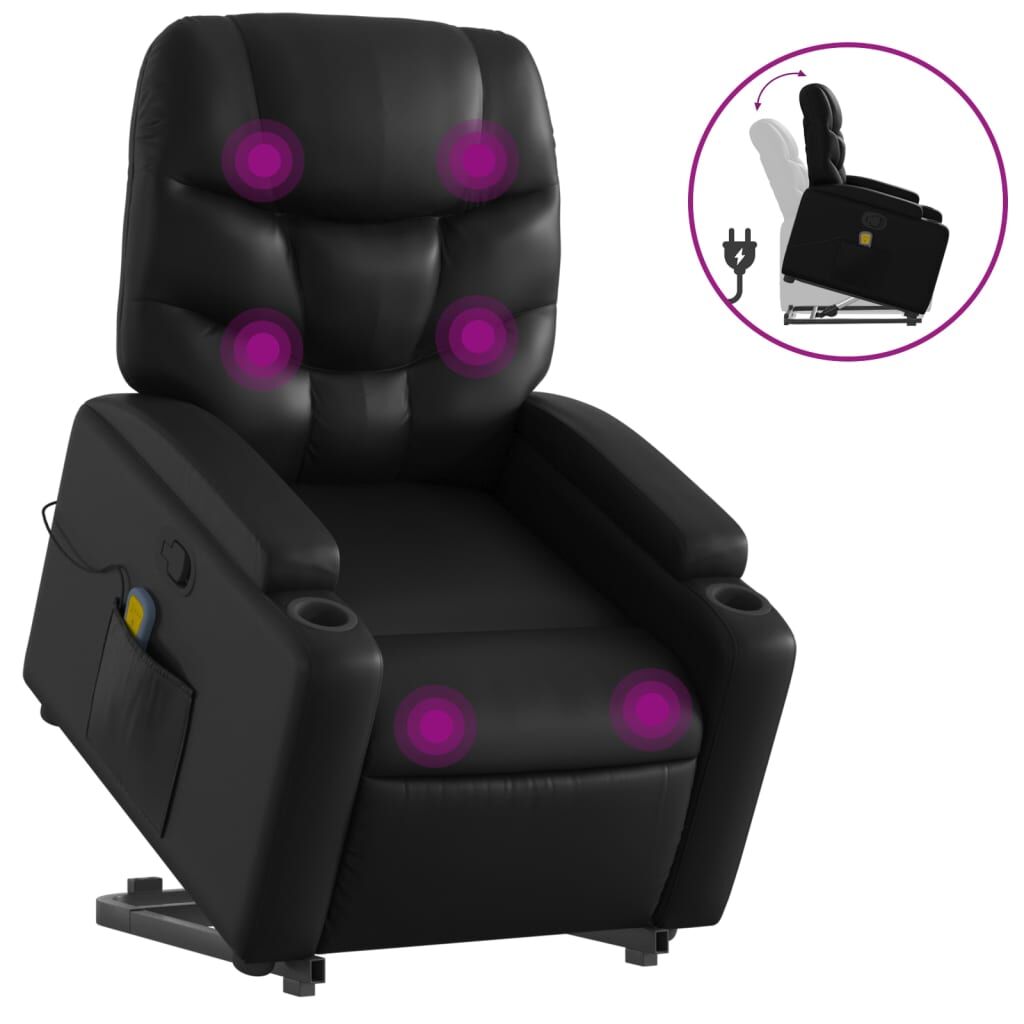 Stand up Massage Recliner Chair Black Faux Leather Price