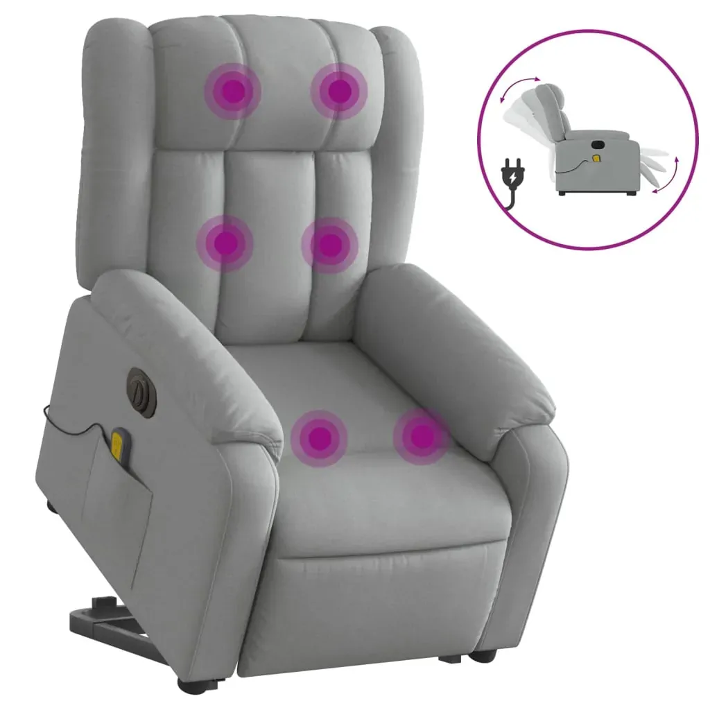 Electric Stand up Massage Recliner Chair Light Grey Fabric Price