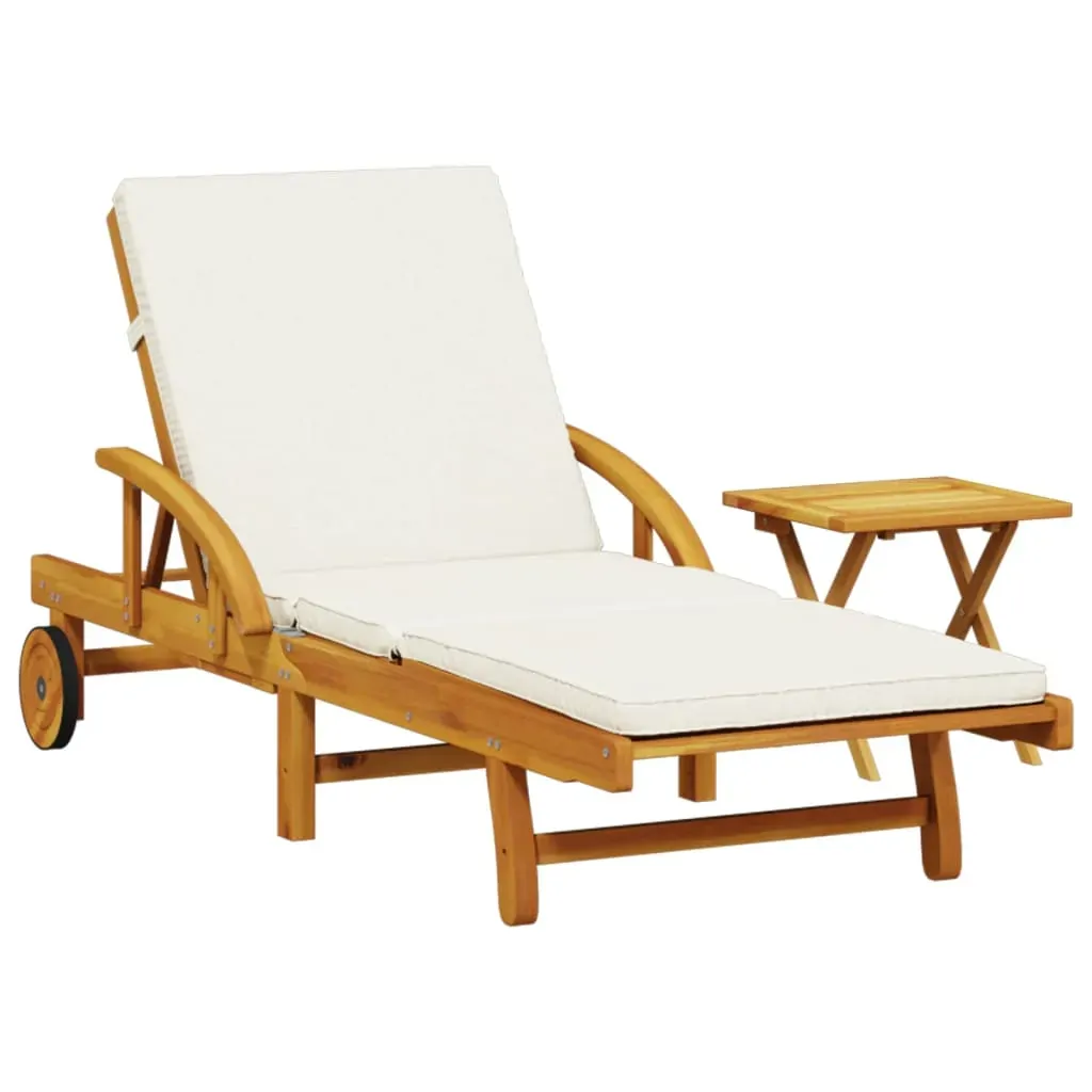 Sun Lounger with Cushion and Table Solid Wood Acacia Price