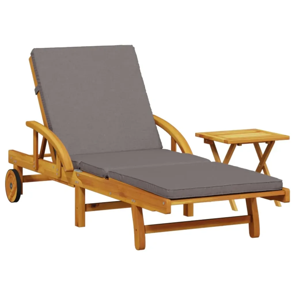 Sun Lounger with Cushion and Table Solid Wood Acacia Price