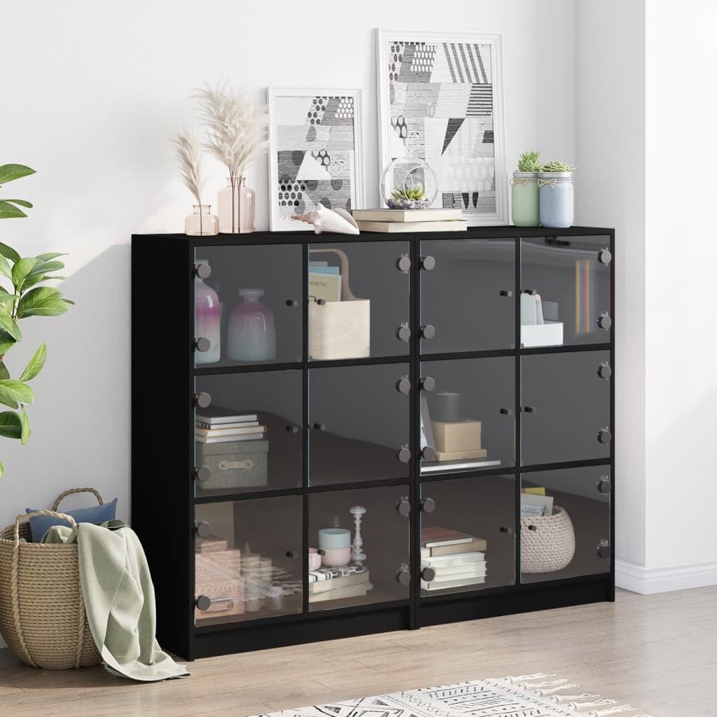 Bookcase with Doors Black 136x37x109 cm Engineered Wood Price
