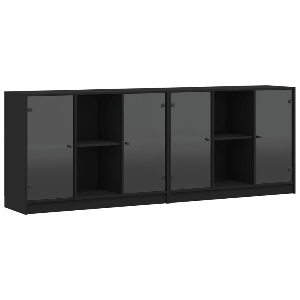 Bookcase with Doors Black 204x37x75 cm Engineered Wood Price
