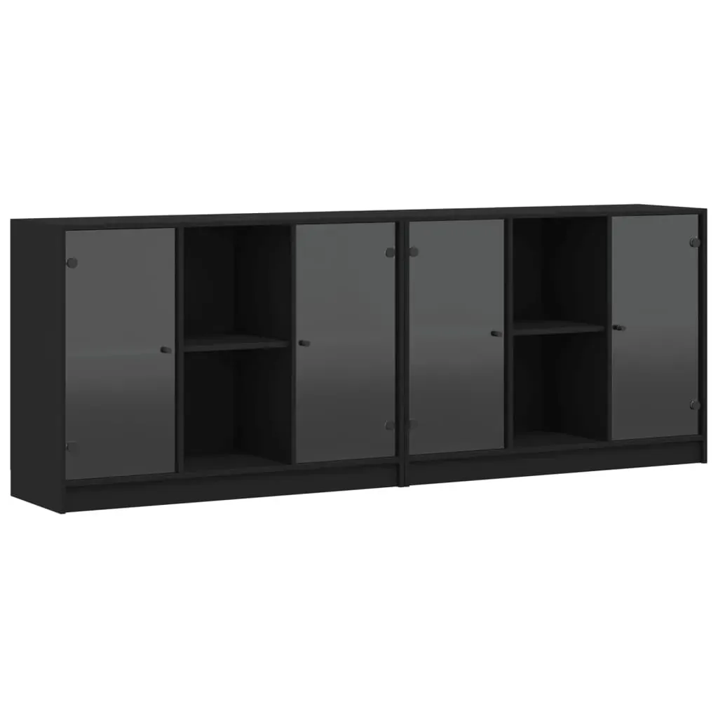 Bookcase with Doors Black 204x37x75 cm Engineered Wood Price