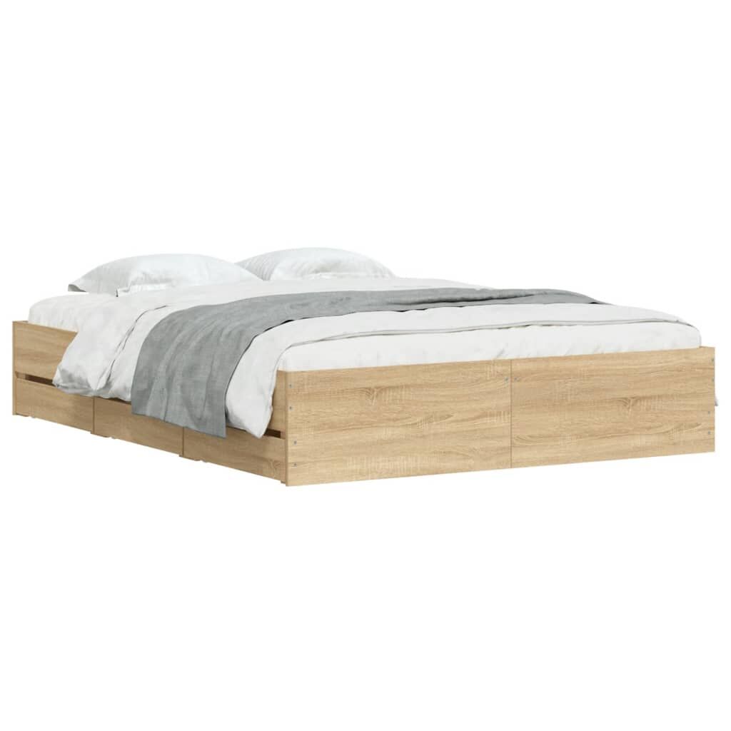 Bed Frame with Drawers without Mattress Sonoma Oak 150x200 cm Price