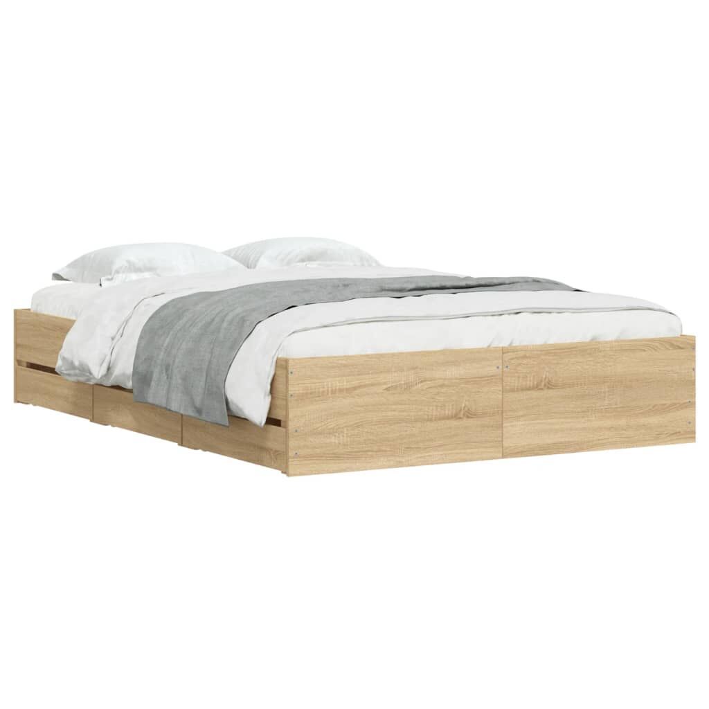 Bed Frame with Drawers without Mattress Sonoma Oak 135x190 cm Price