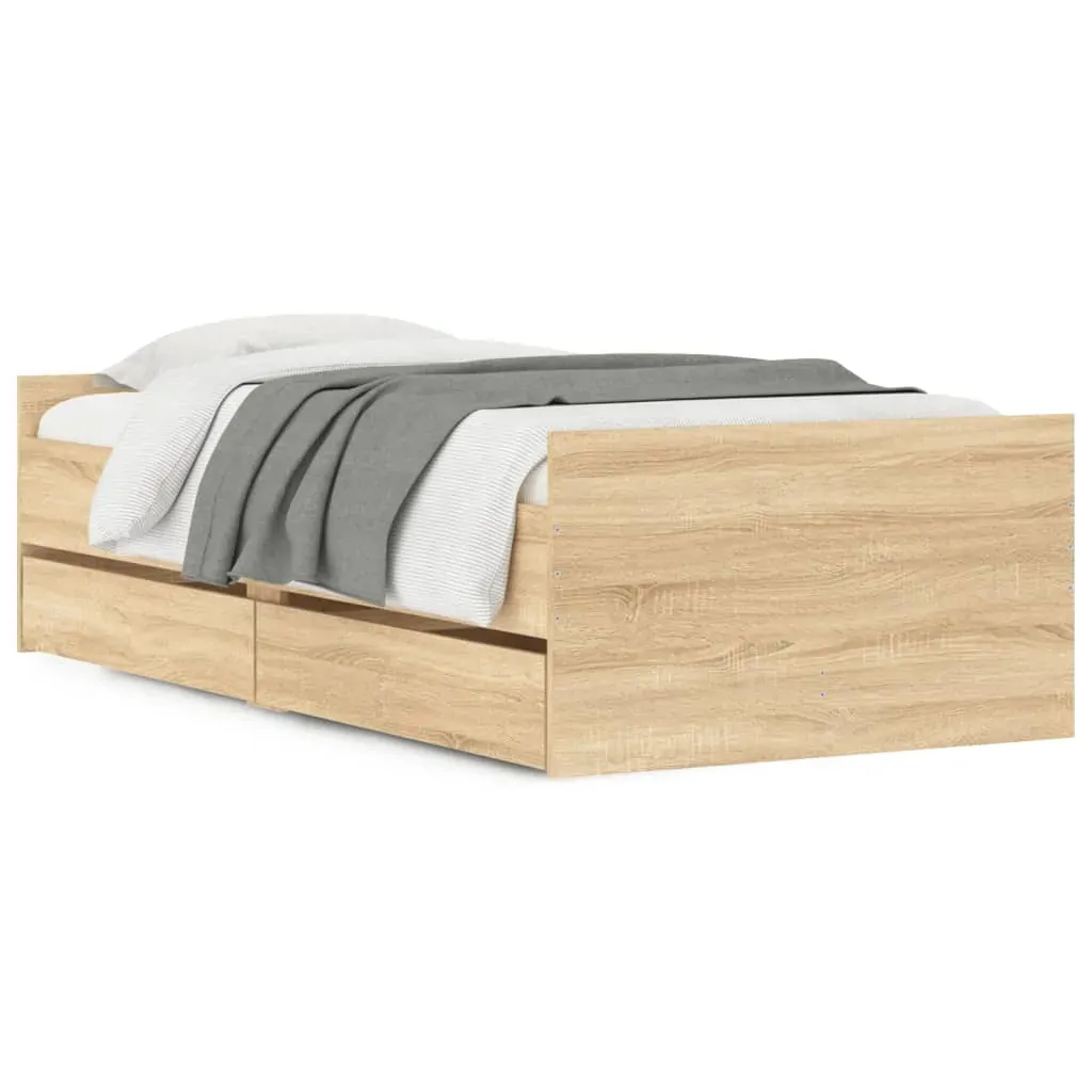 Bed Frame with Drawers without Mattress Sonoma Oak 90x190 cm Price