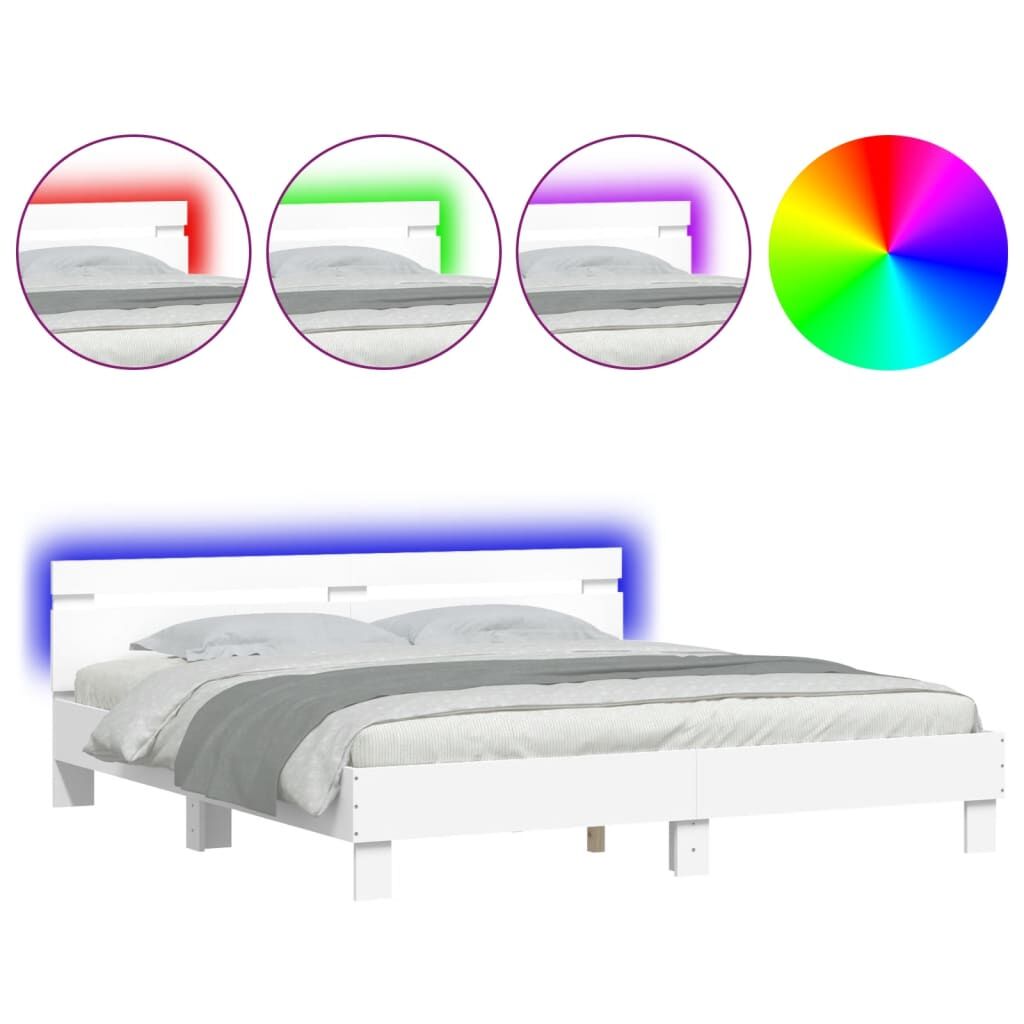 Bed Frame with LED without Mattress White 183x203 cm King Price