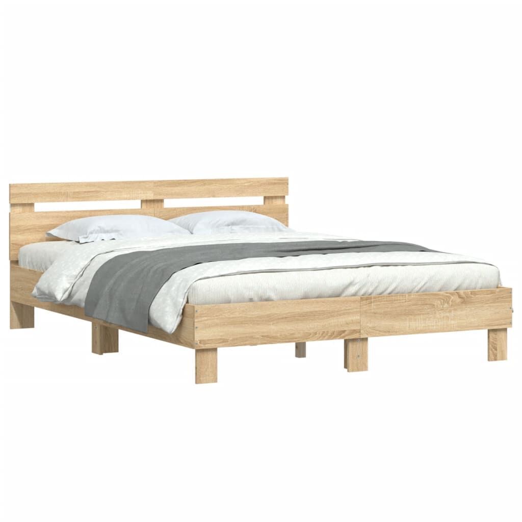 Bed Frame with LED without Mattress Sonoma Oak 150x200 cm Price