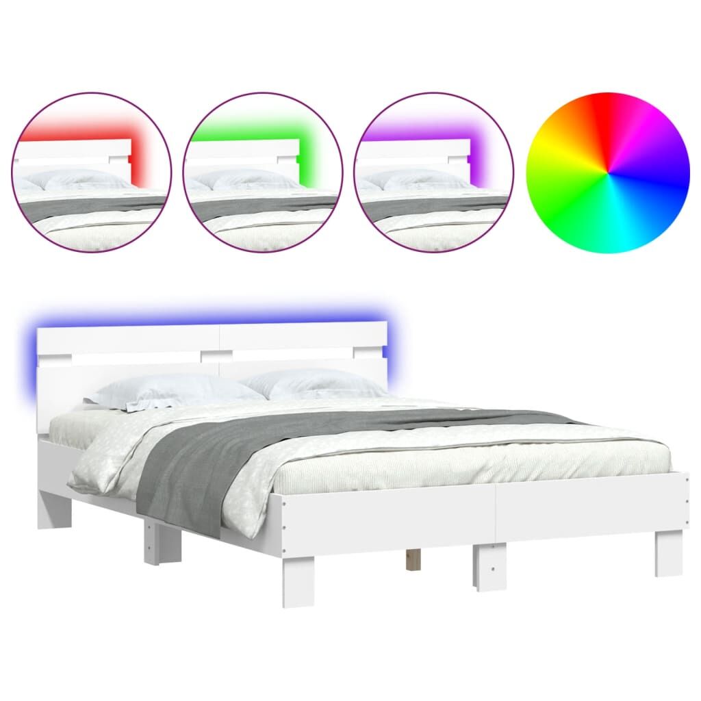 Bed Frame with LED without Mattress White 135x190 cm Price