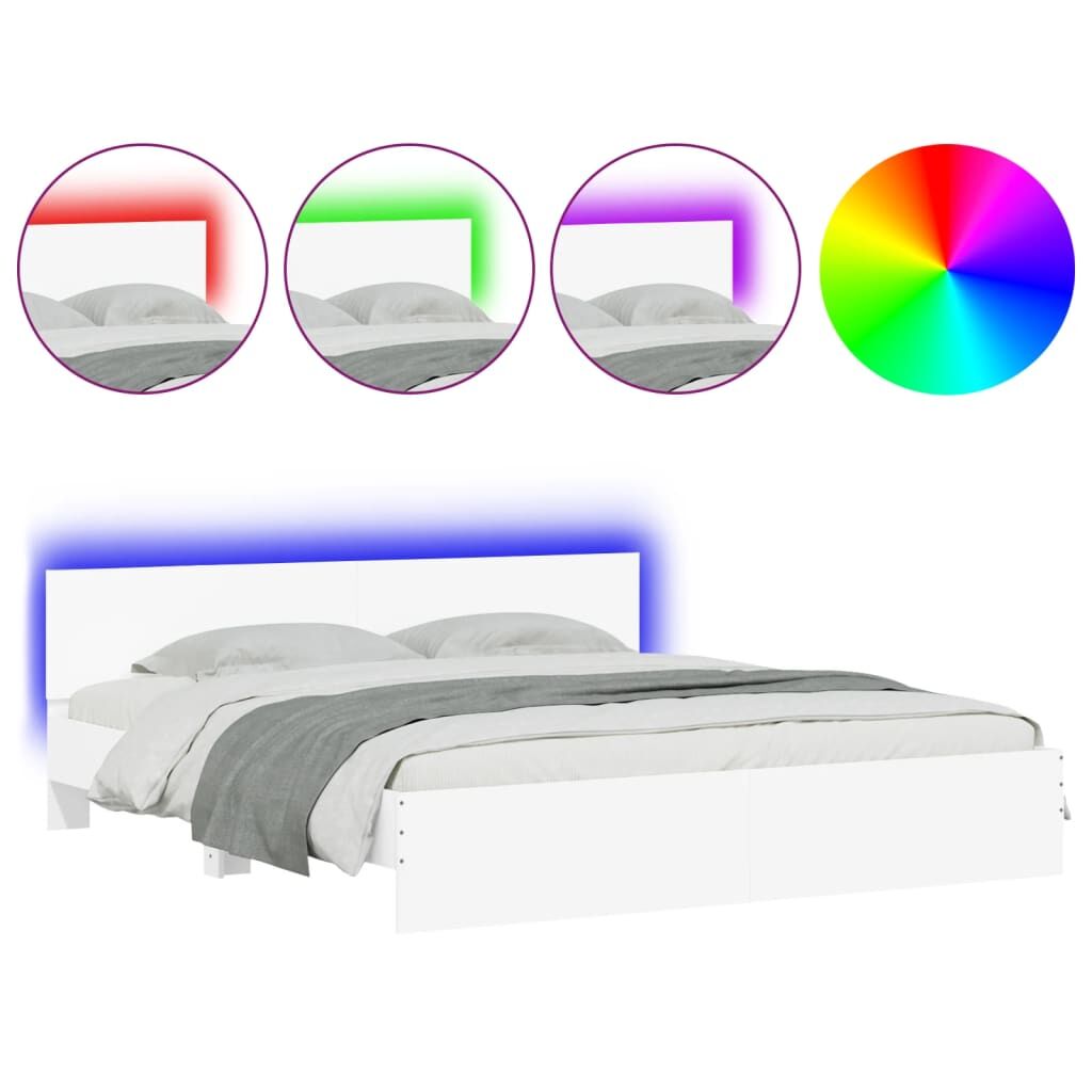 Bed Frame with LED without Mattress White 183x203 cm King Price