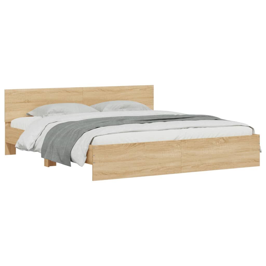 Bed Frame with LED without Mattress Sonoma Oak 183x203 cm King Price