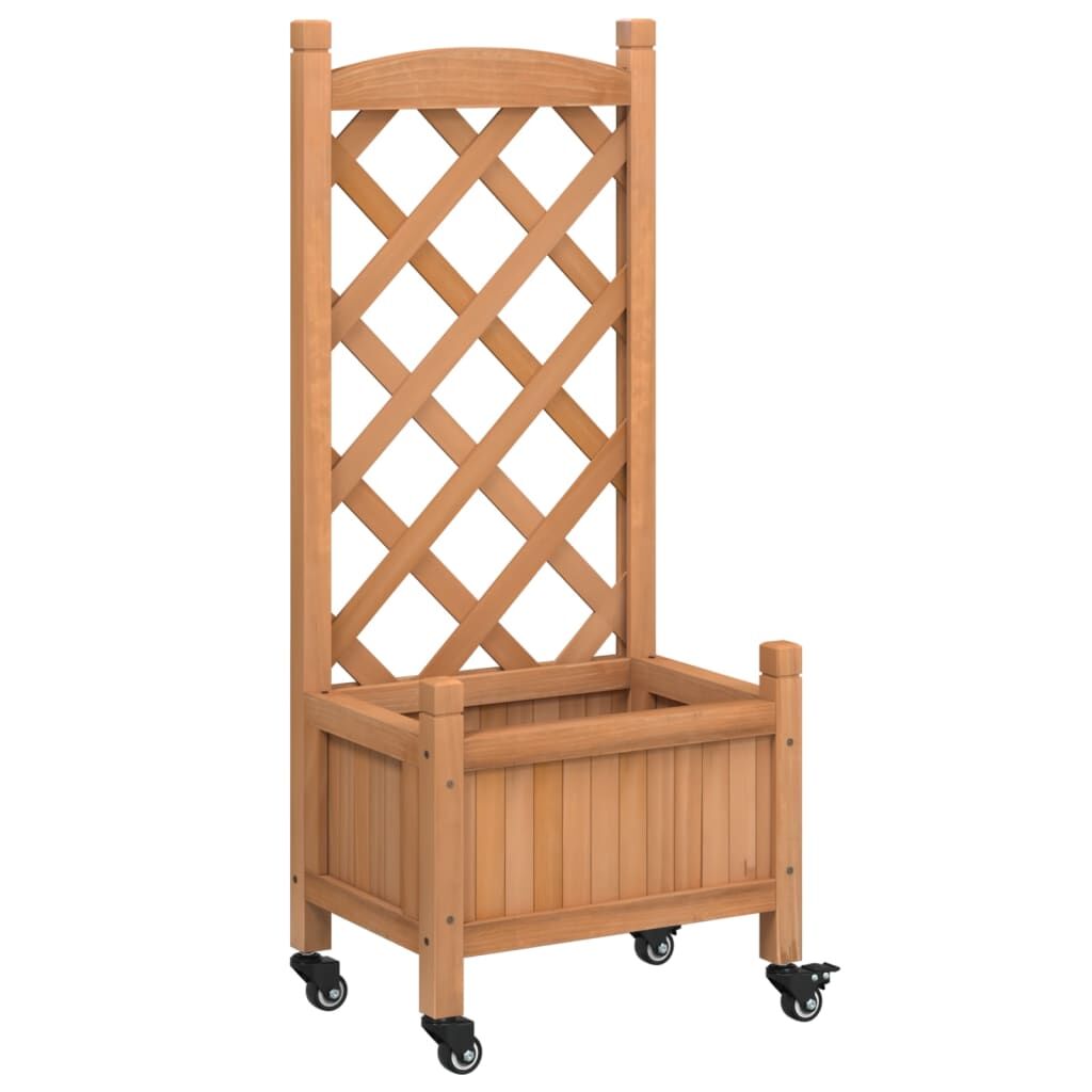 Planter with Trellis and Wheels Brown Solid Wood Fir Price