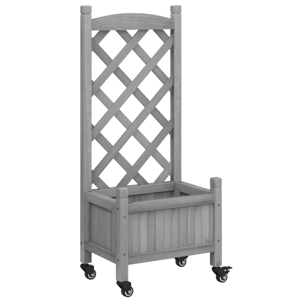 Planter with Trellis and Wheels Grey Solid Wood Fir Price