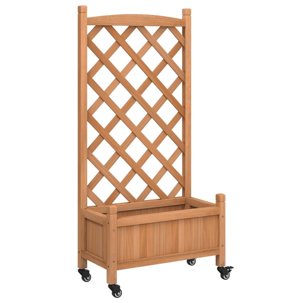 Planter with Trellis and Wheels Brown Solid Wood Fir Price