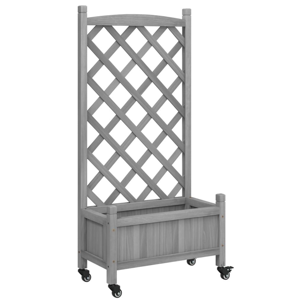 Planter with Trellis and Wheels Grey Solid Wood Fir Price