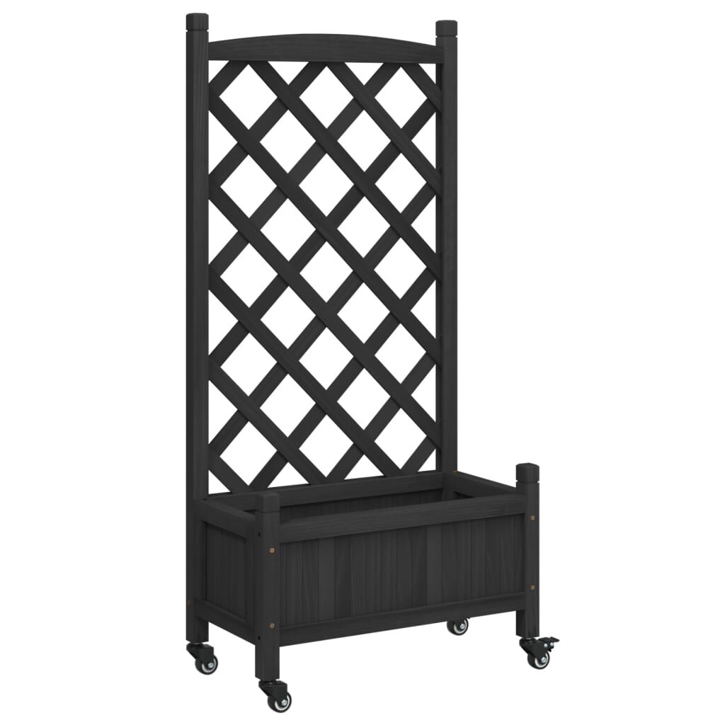 Planter with Trellis and Wheels Black Solid Wood Fir Price