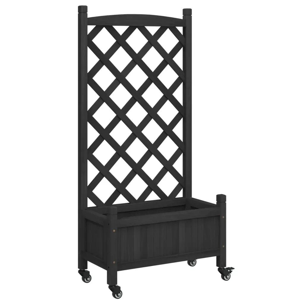 Planter with Trellis and Wheels Black Solid Wood Fir Price