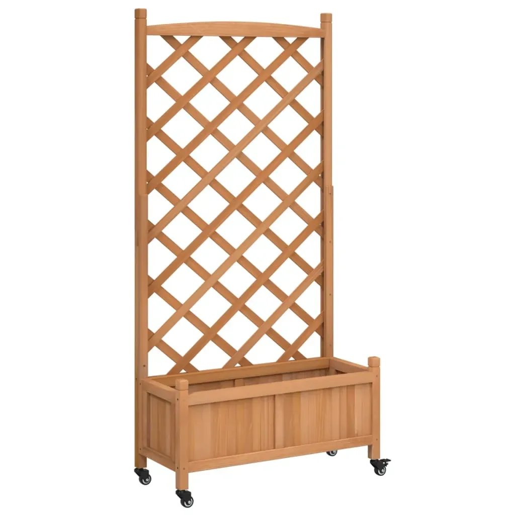 Planter with Trellis and Wheels Brown Solid Wood Fir Price