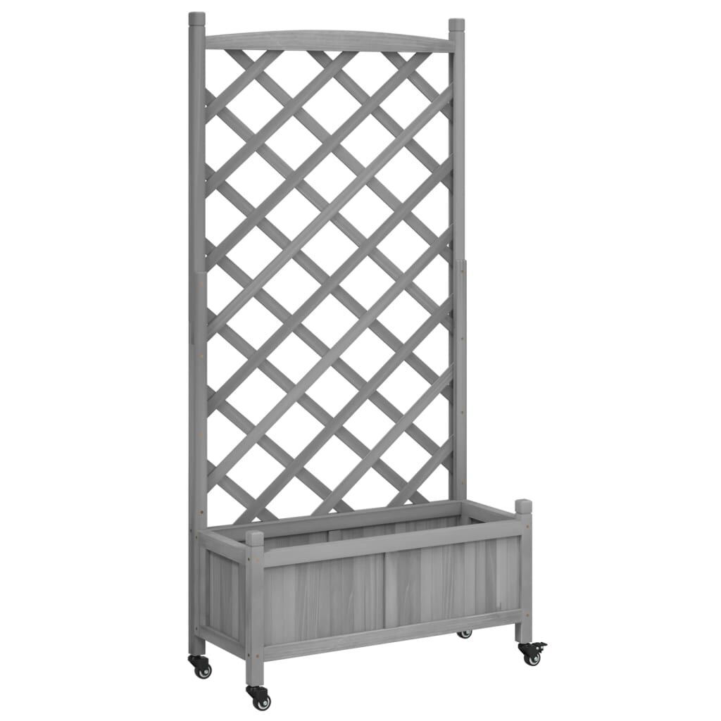 Planter with Trellis and Wheels Grey Solid Wood Fir Price