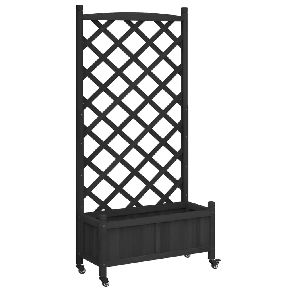 Planter with Trellis and Wheels Black Solid Wood Fir Price