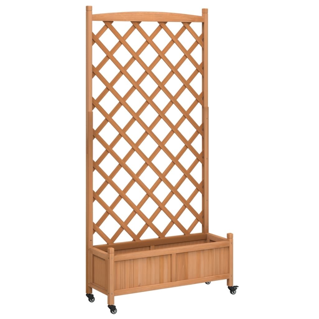Planter with Trellis and Wheels Brown Solid Wood Fir Price