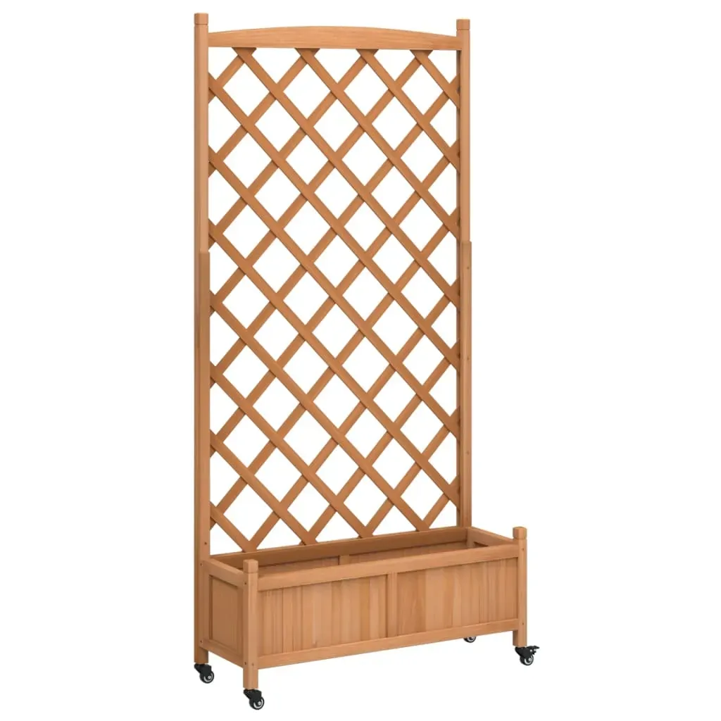 Planter with Trellis and Wheels Brown Solid Wood Fir Price