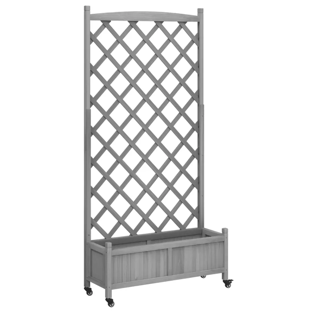 Planter with Trellis and Wheels Grey Solid Wood Fir Price