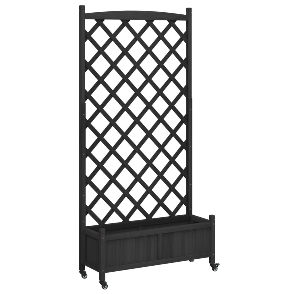 Planter with Trellis and Wheels Black Solid Wood Fir Price