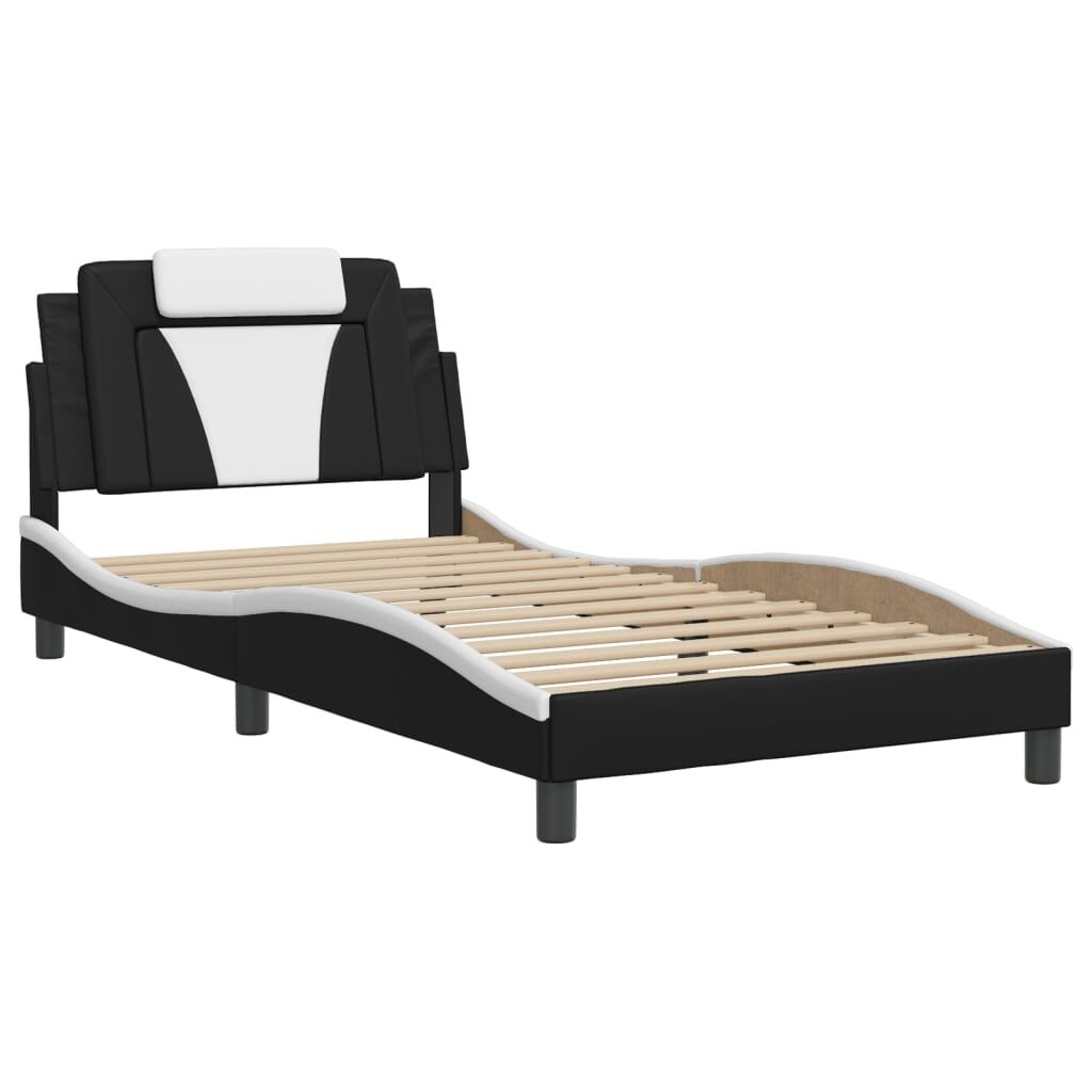 Bed Frame without Mattress Black and White 107x203 cm King Single Faux Leather Price