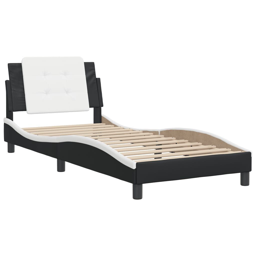 Bed Frame without Mattress Black and White 107x203 cm King Single Faux Leather Price