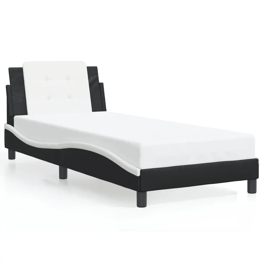 Bed Frame without Mattress "Zadar" Black and White 107x203 cm King Single Faux Leather Price