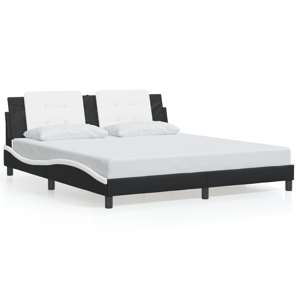 Bed Frame without Mattress Black and White 183x203 cm King Faux Leather Price