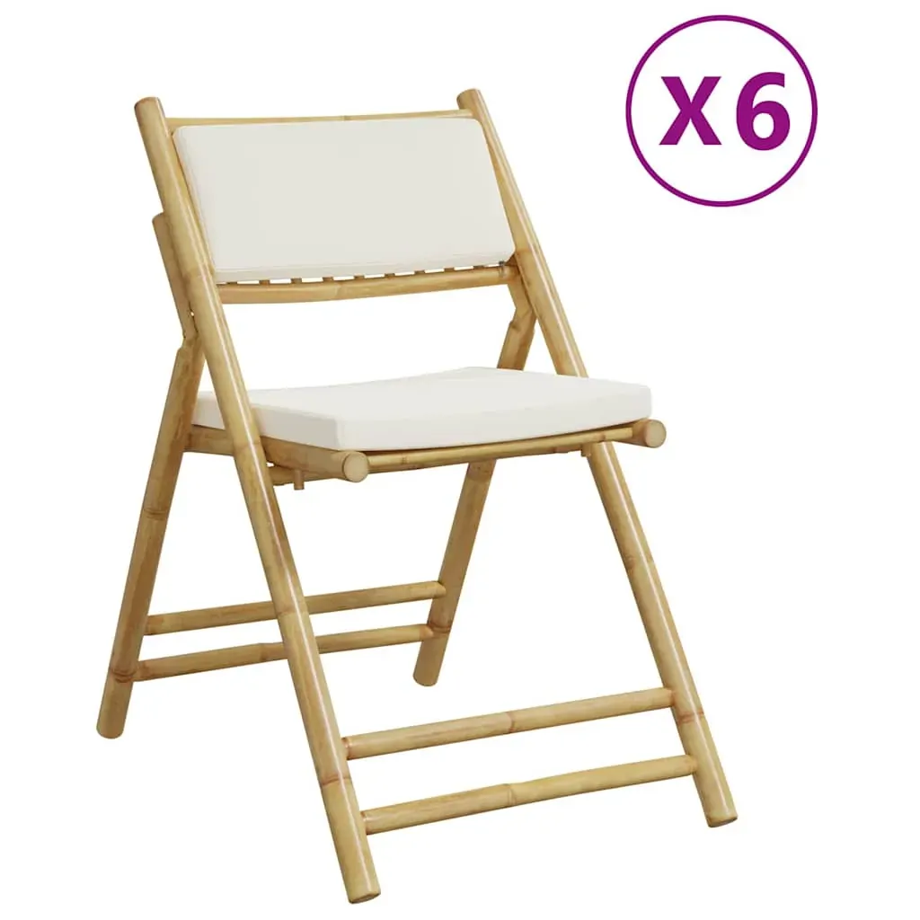6 Piece Folding Bistro Chairs with Cream White Cushions Bamboo Price