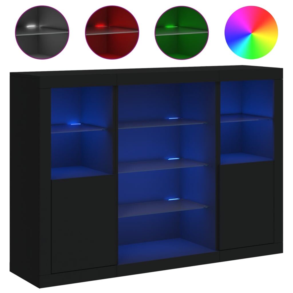 Sideboards with LED Lights 3 pcs Black Engineered Wood Price