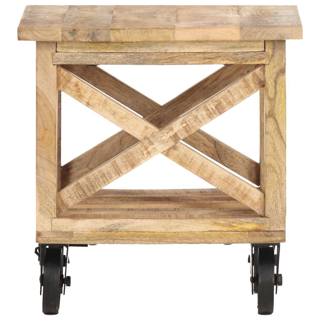 Side Table with Wheels 40x40x42 cm Rough Mango Wood Price